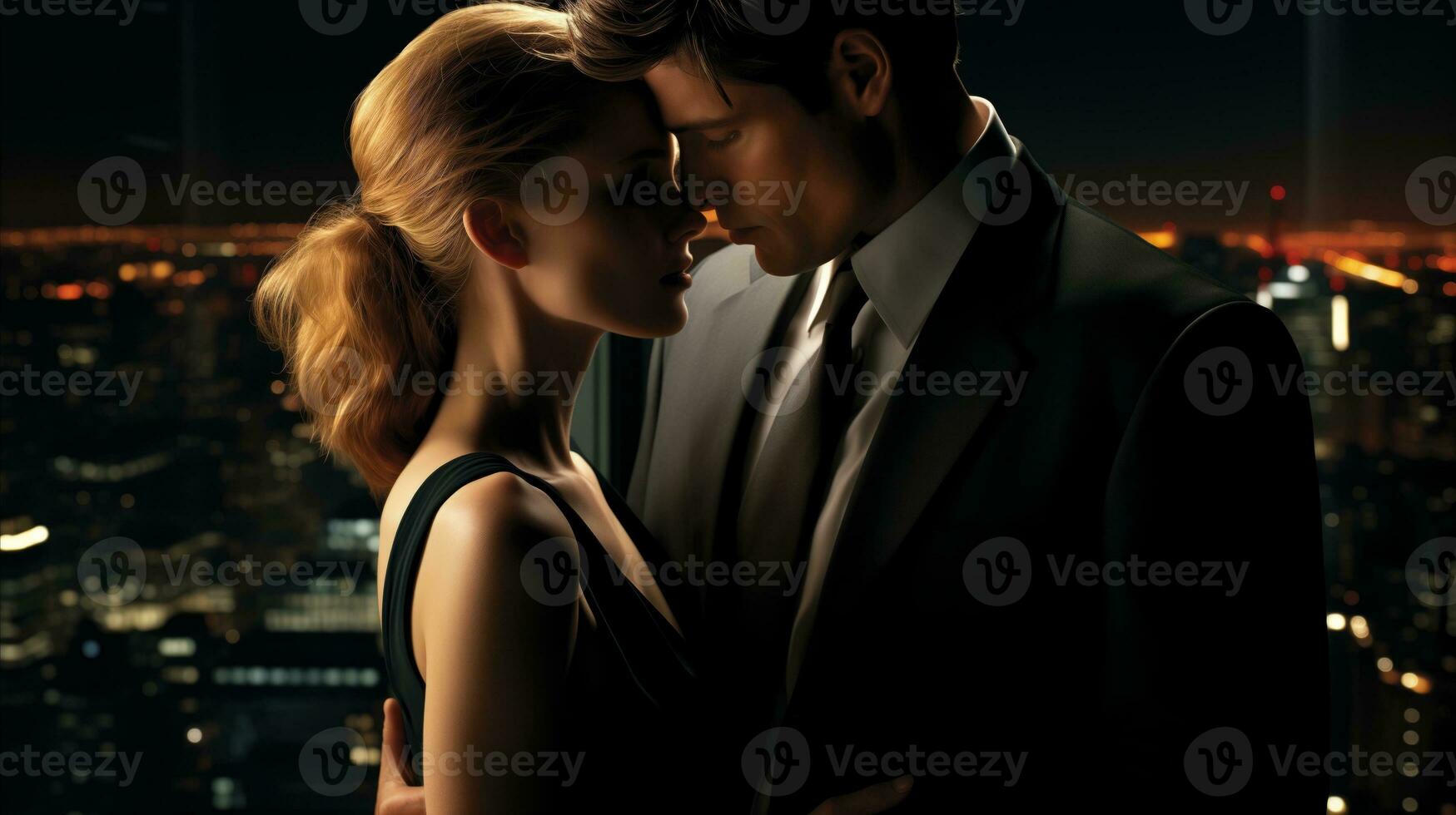 AI generated A stylish couple shares a special moment against the backdrop of the city. Generative AI photo