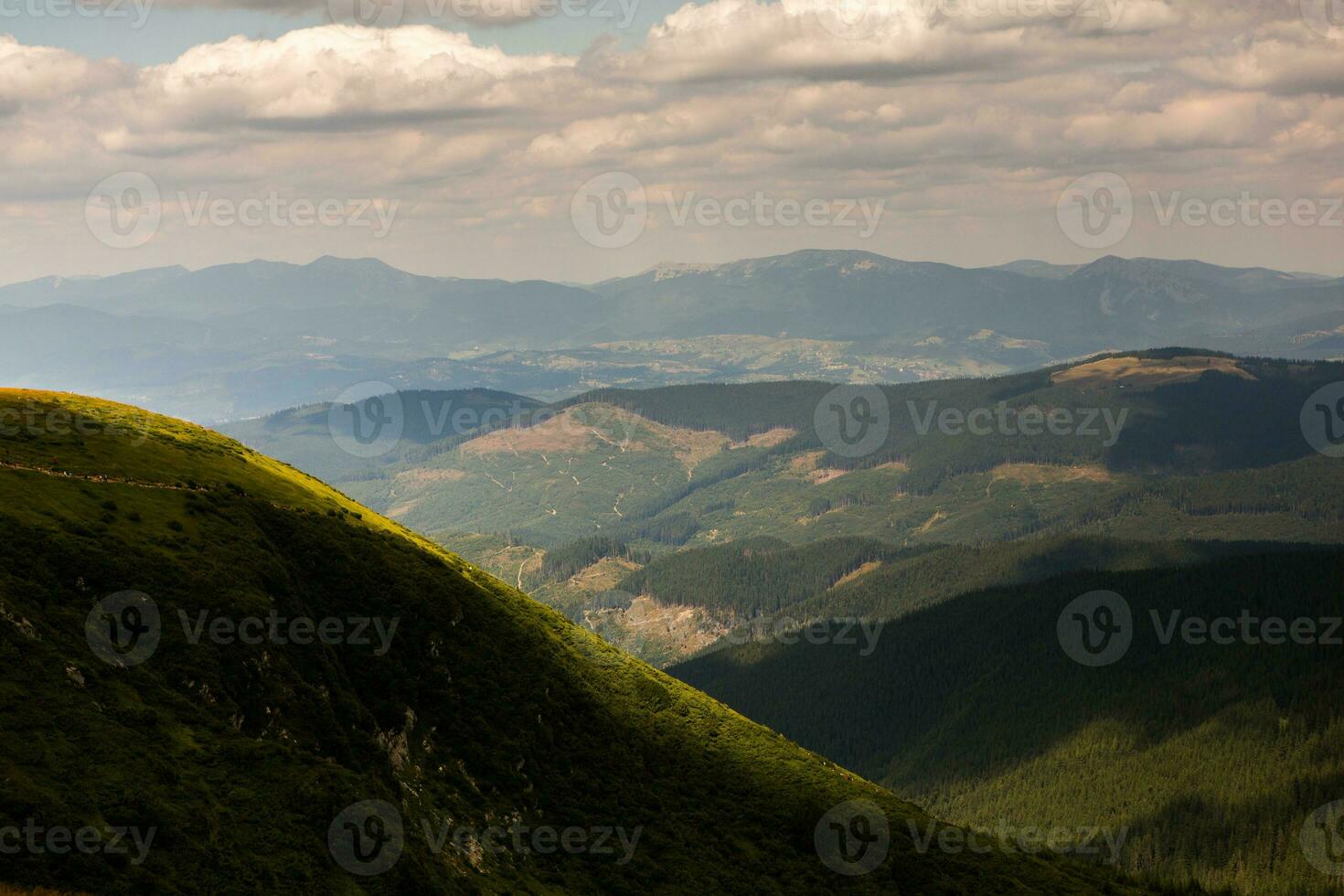 Summer landscape in the Carpathian mountains. View of the mountain peak Hoverla. Bautiful Ukrainian mountain Carpathian Hoverla. photo
