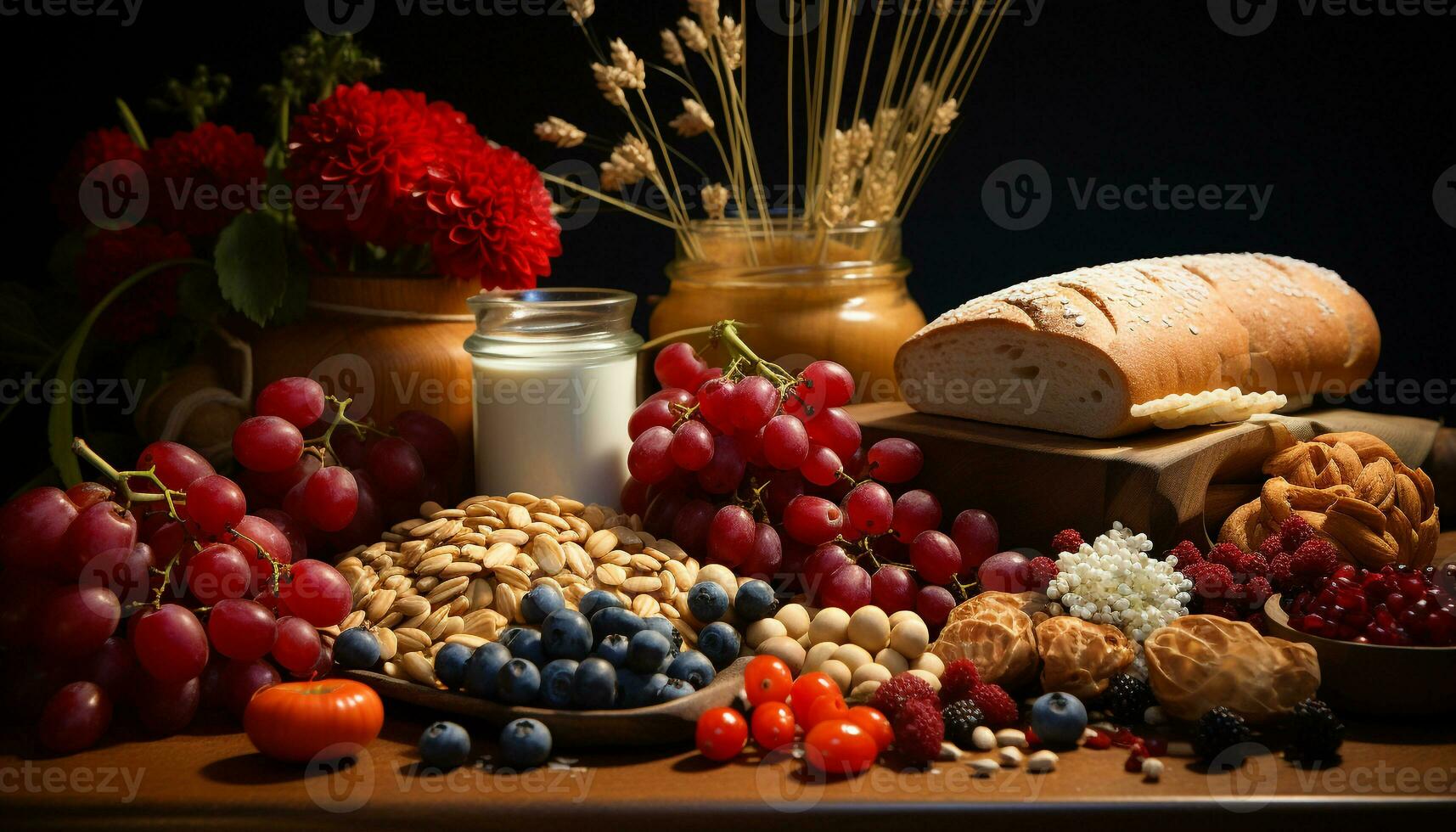 ai generado Fresco Fruta cuenco en de madera mesa, un sano gastrónomo bocadillo generado por ai foto
