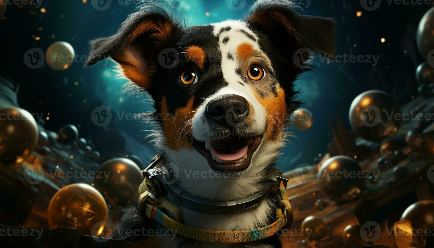 AI generated Cute puppy sitting outdoors, looking at camera with cheerful eyes generated by AI photo