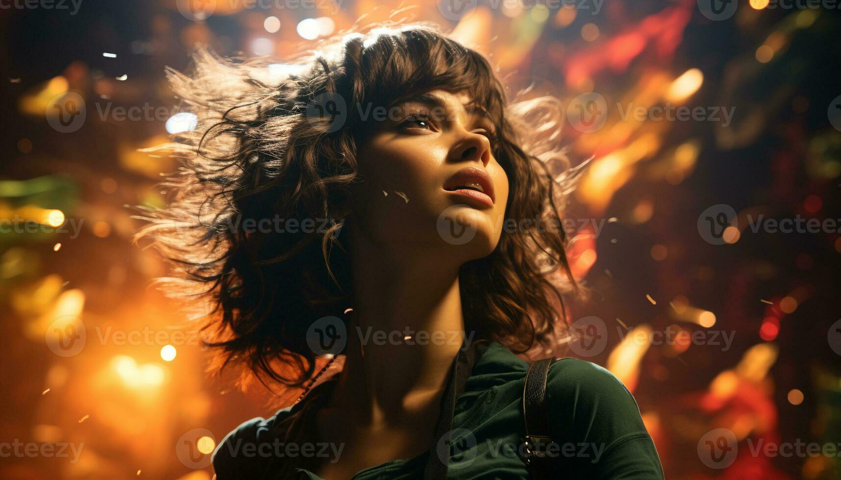 AI generated Young woman enjoying the beauty of nature at night generated by AI photo
