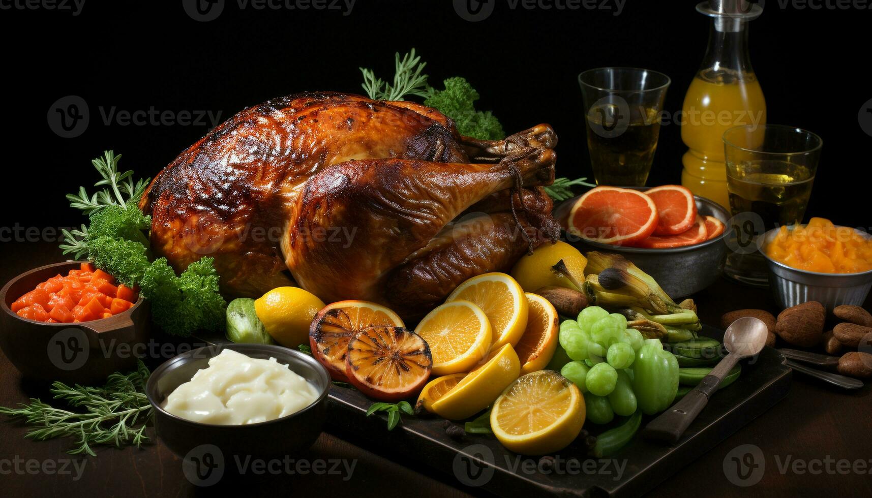 AI generated Grilled turkey meat, cooked and ready to eat, on a plate generated by AI photo