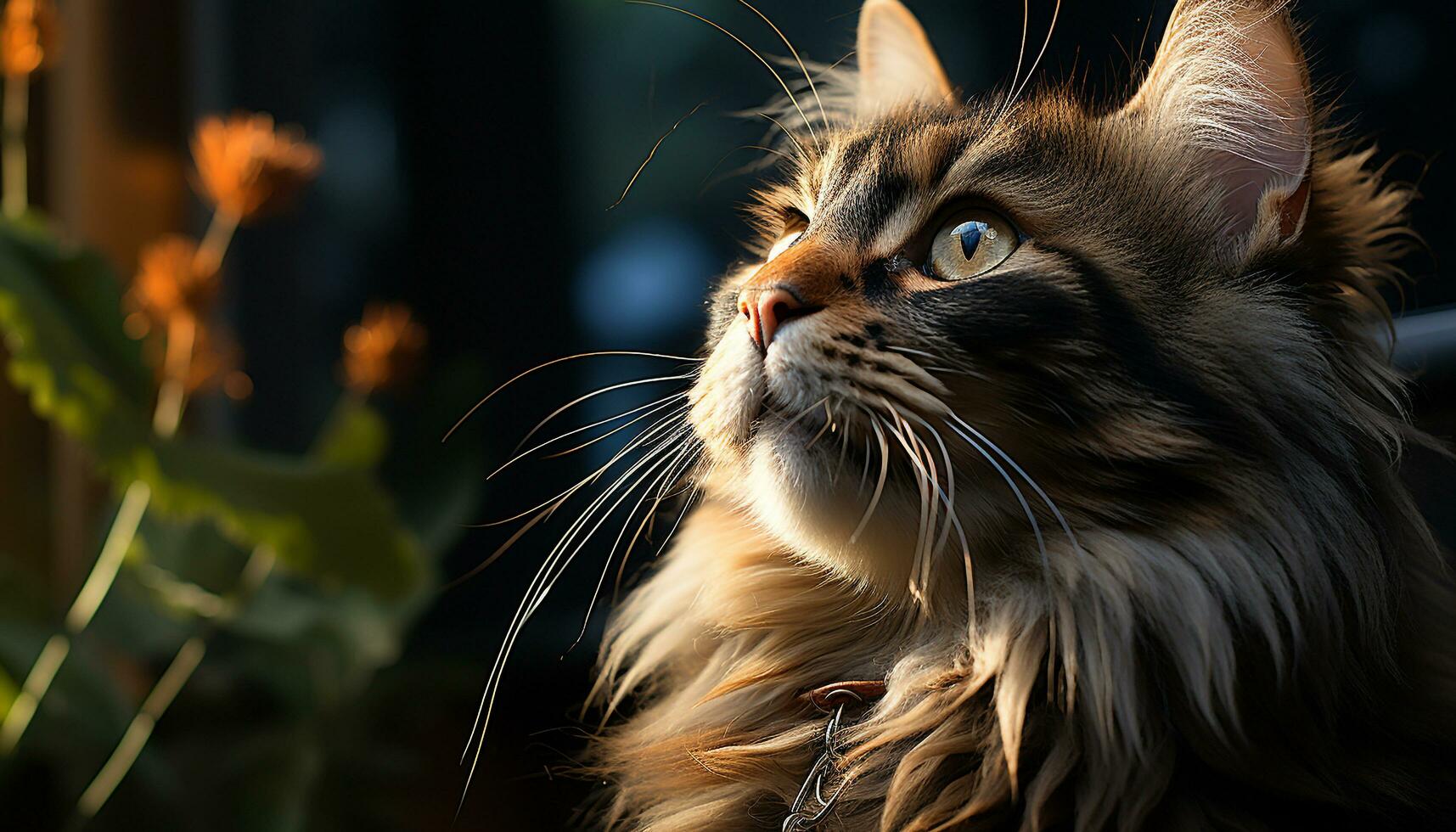 AI generated Cute kitten sitting outdoors, staring at camera with curiosity generated by AI photo