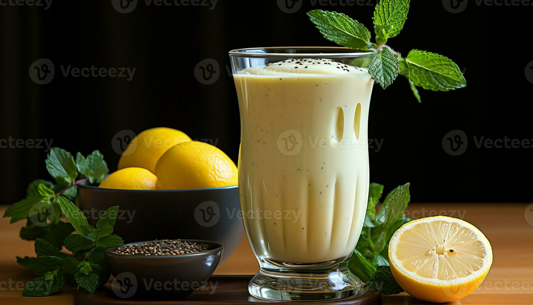 AI generated Freshness in a glass healthy lemon cocktail with mint leaf generated by AI photo