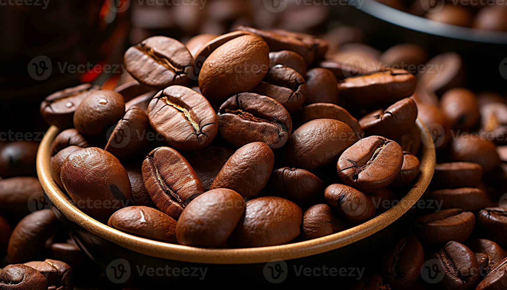 AI generated Freshness in a cup, close up of gourmet coffee bean generated by AI photo