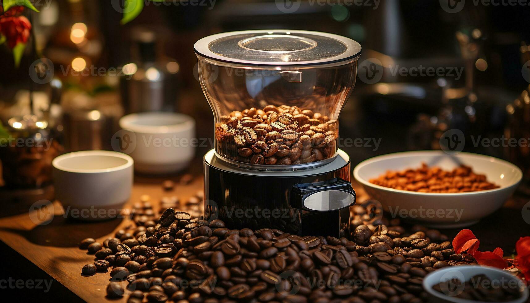 AI generated Freshly ground coffee beans create a scented caffeine addiction generated by AI photo