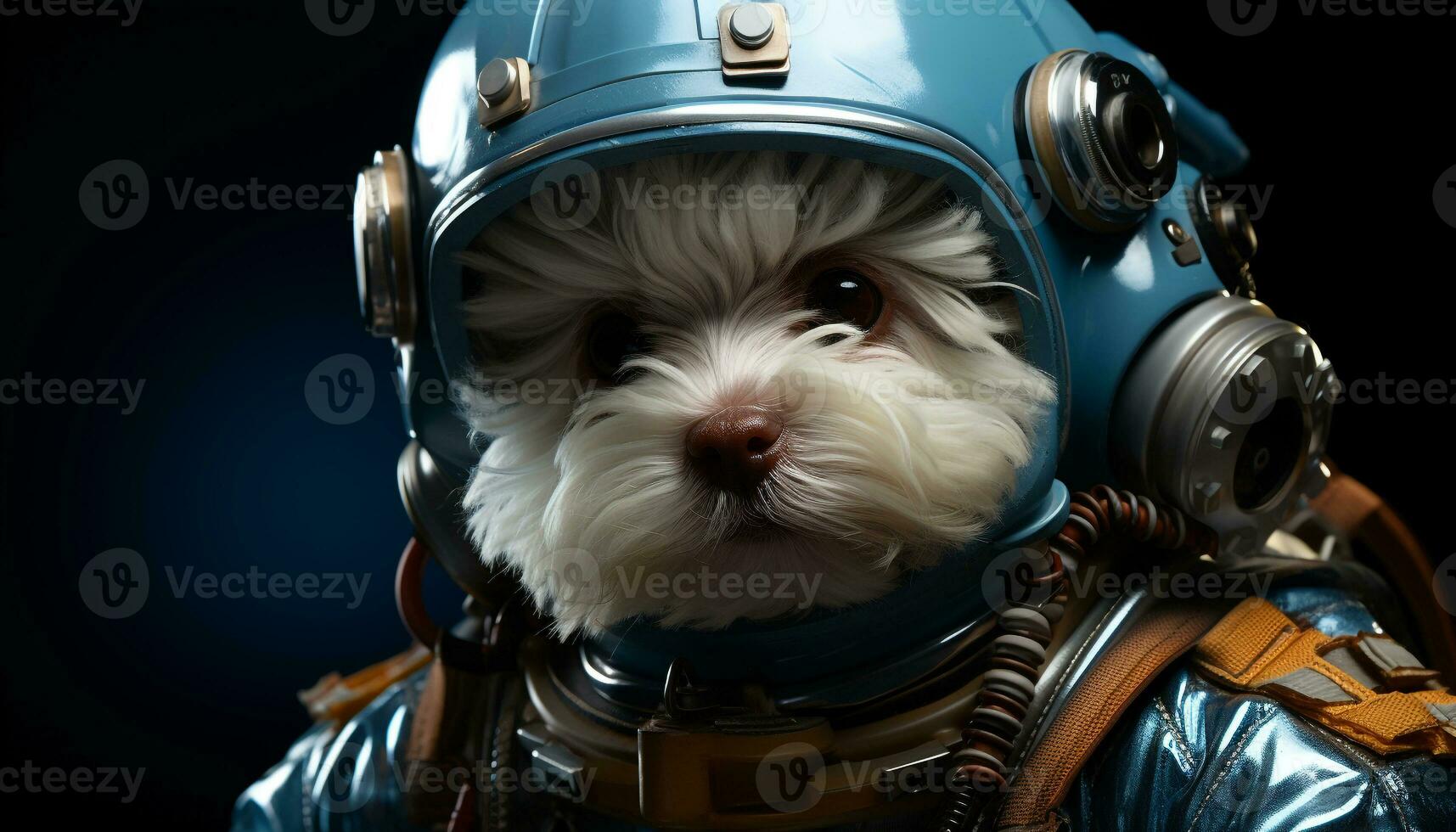 AI generated Cute puppy wearing headphones, looking at camera with humor generated by AI photo