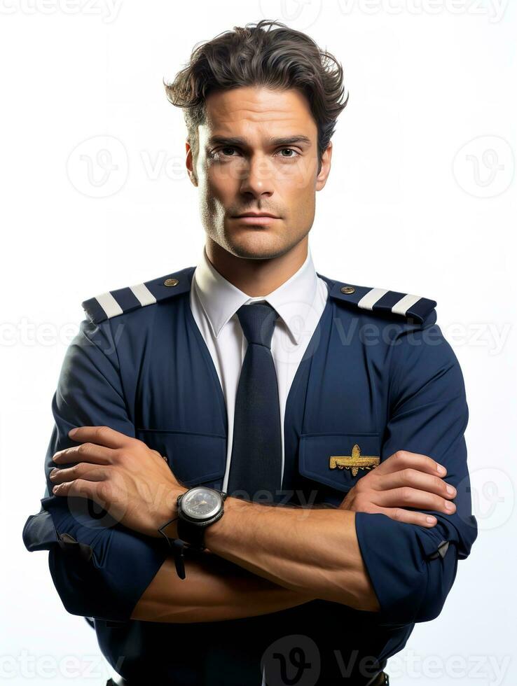 ai generado experto masculino piloto navegando aeronave, ai generado foto