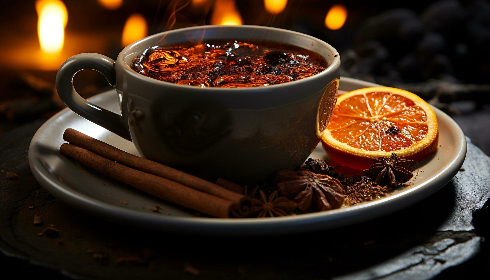 AI generated Hot drink, winter celebration mulled wine warms the soul generated by AI photo