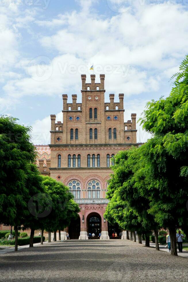 Architecture and streets of the old town. The historic architecture of Chernivtsi, Ukraine. Old city after the rain. photo