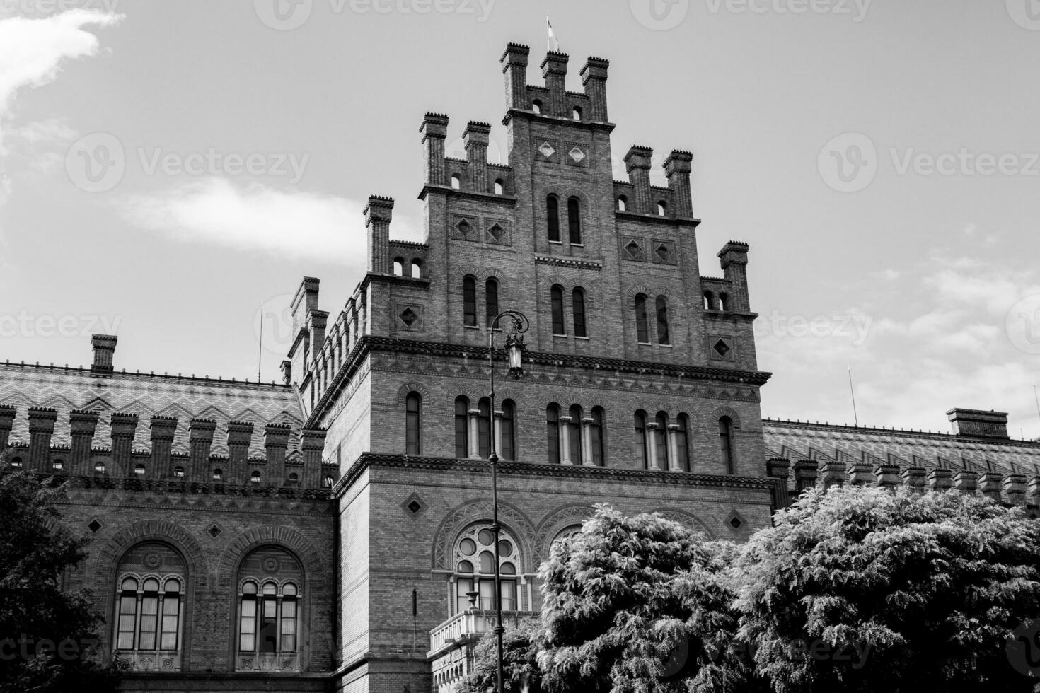 arquitectura y calles de el antiguo ciudad. el histórico arquitectura de chernivtsí, Ucrania. antiguo ciudad después el lluvia. foto