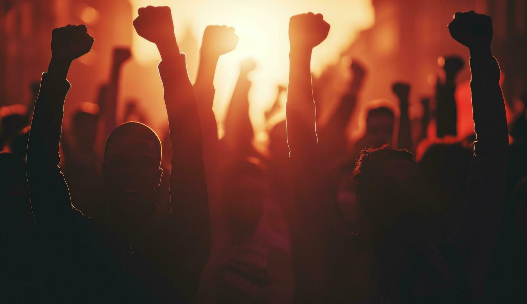 AI generated group of people with raised fists photo