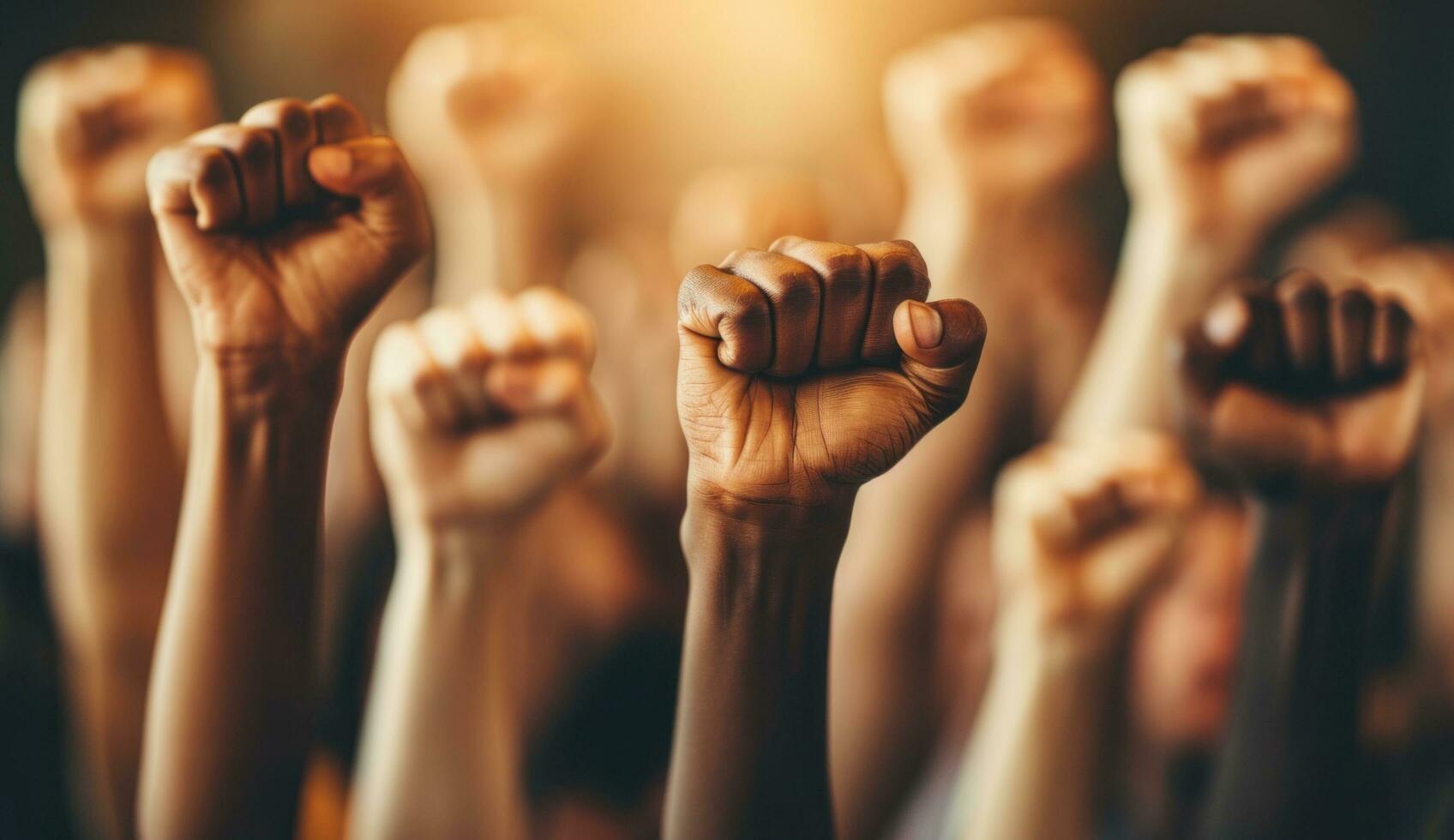 AI generated group of people with raised fists photo