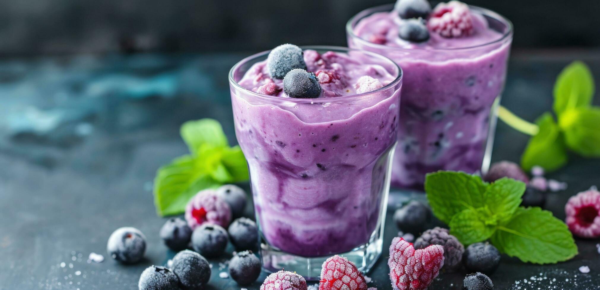 AI generated the purple smoothie with blueberries. photo