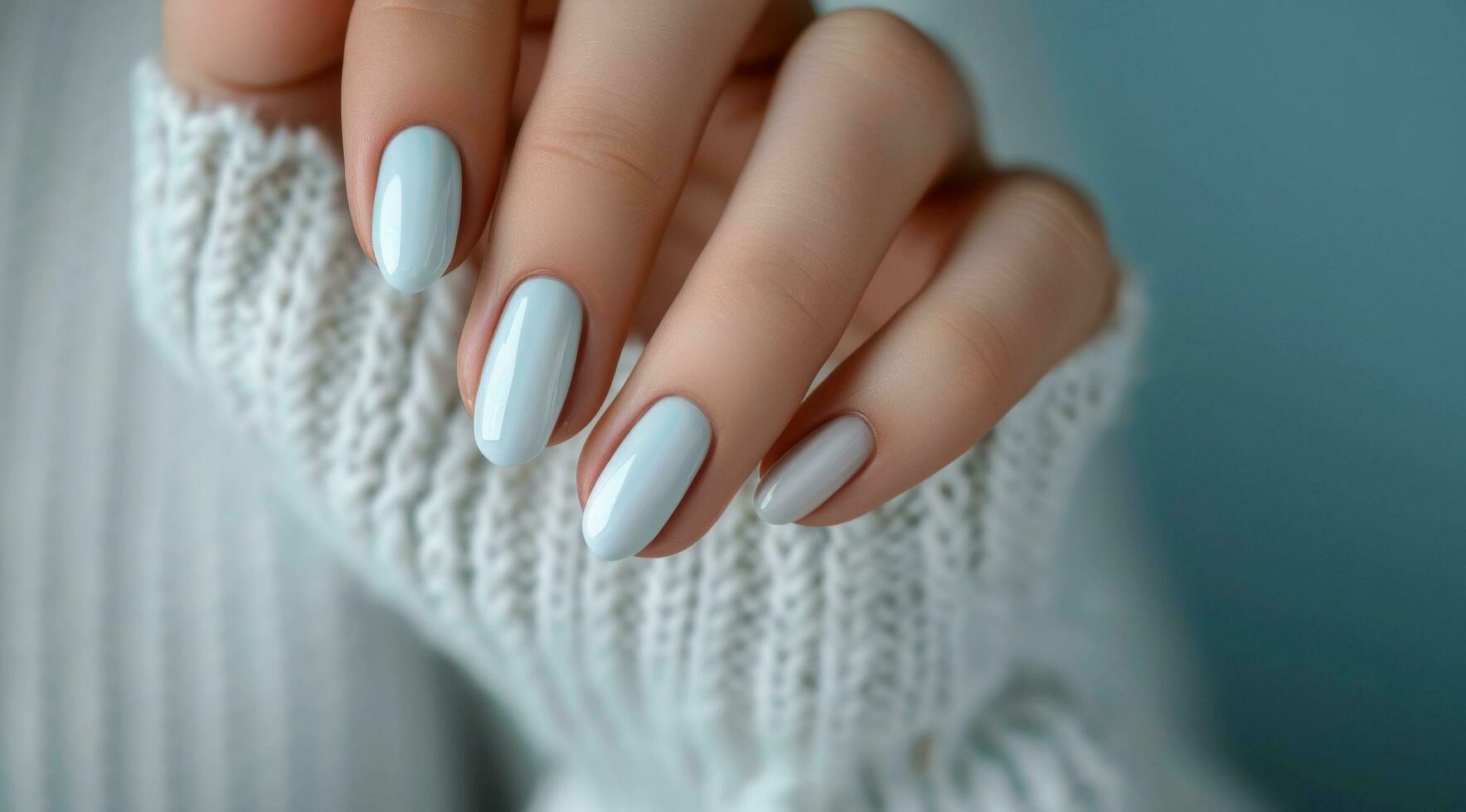 AI generated young woman's hands with nails covered in white. photo