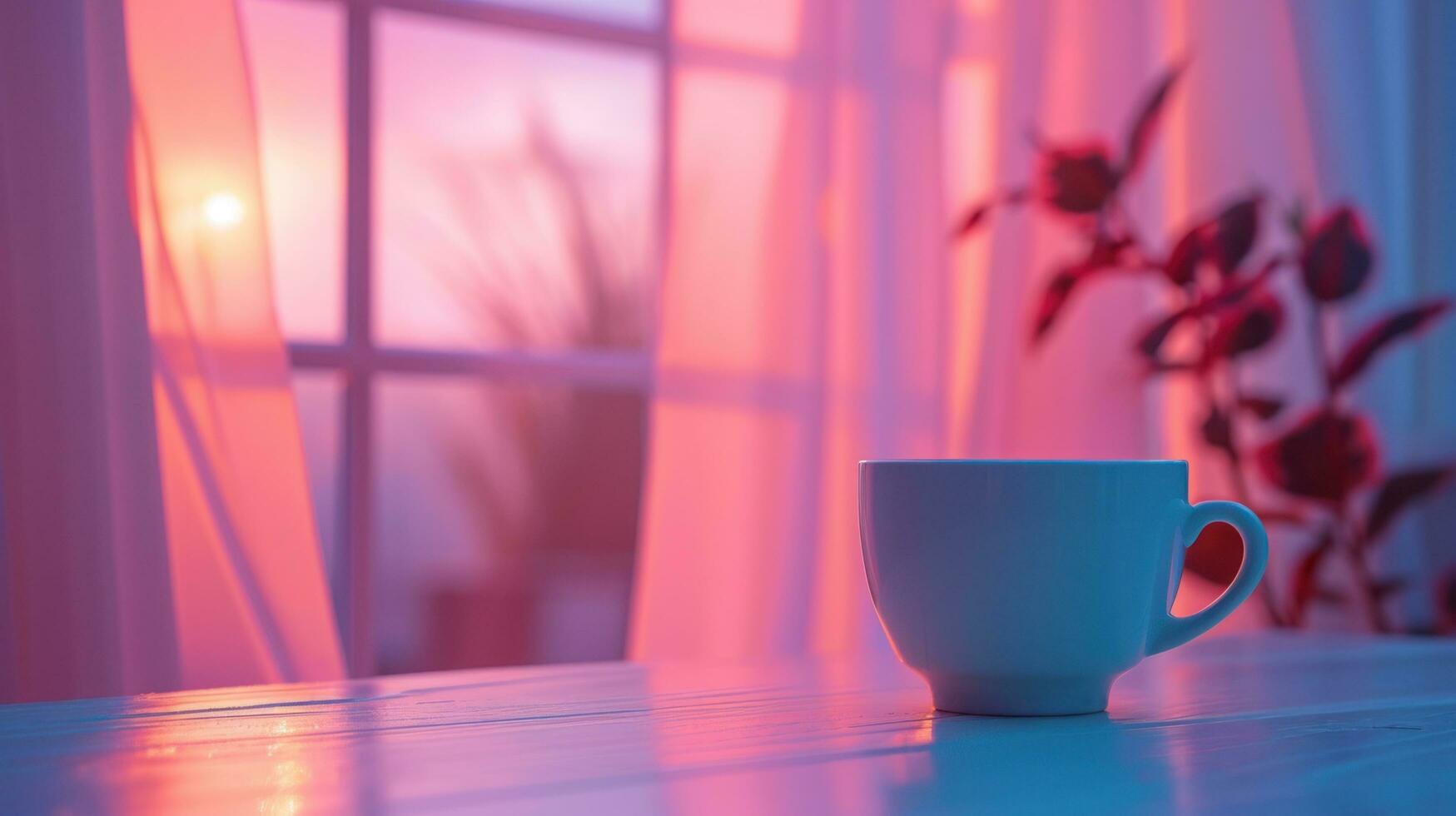 AI generated a white mug sitting on a table in front of a light photo