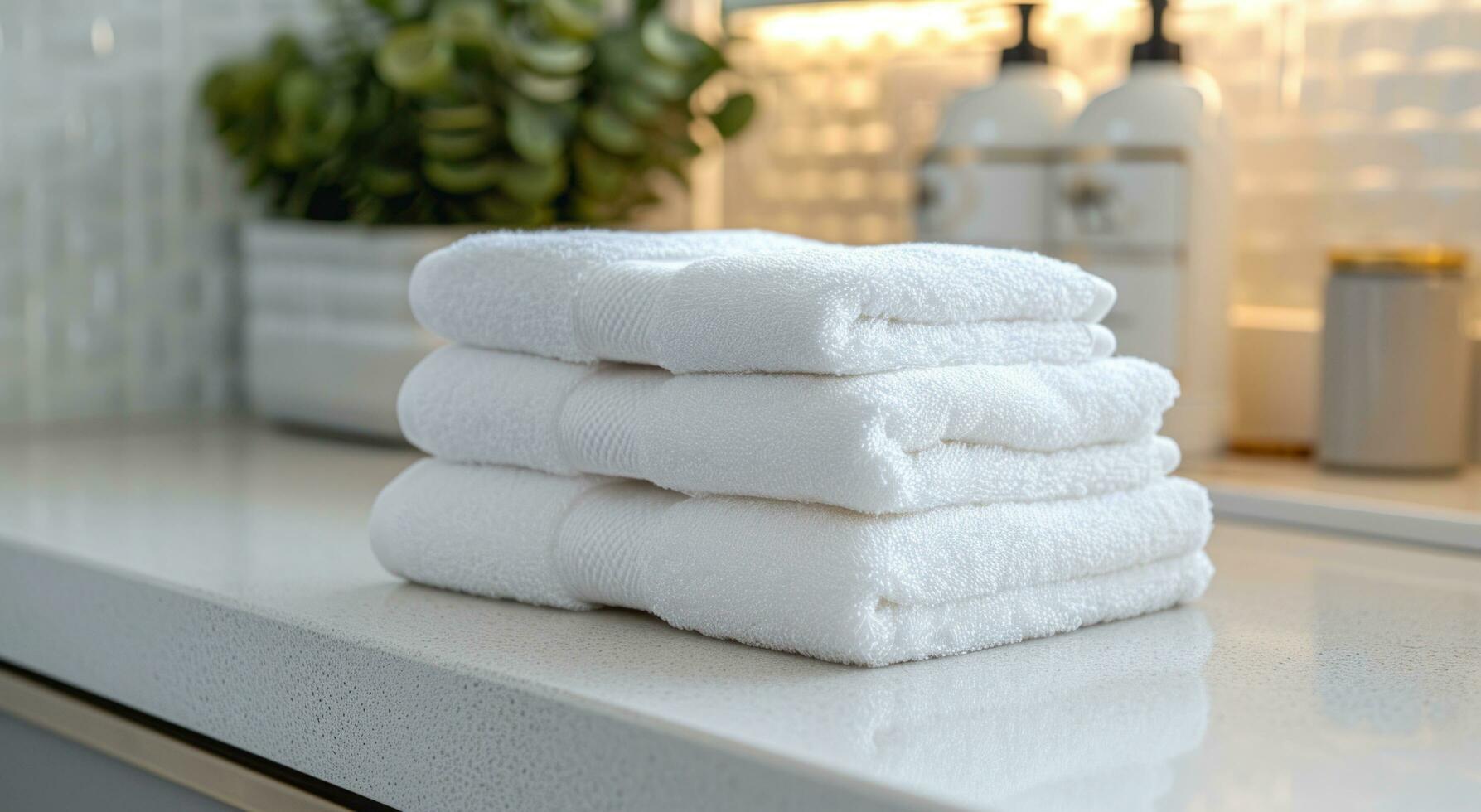 AI generated a stack of white towels on the counter photo