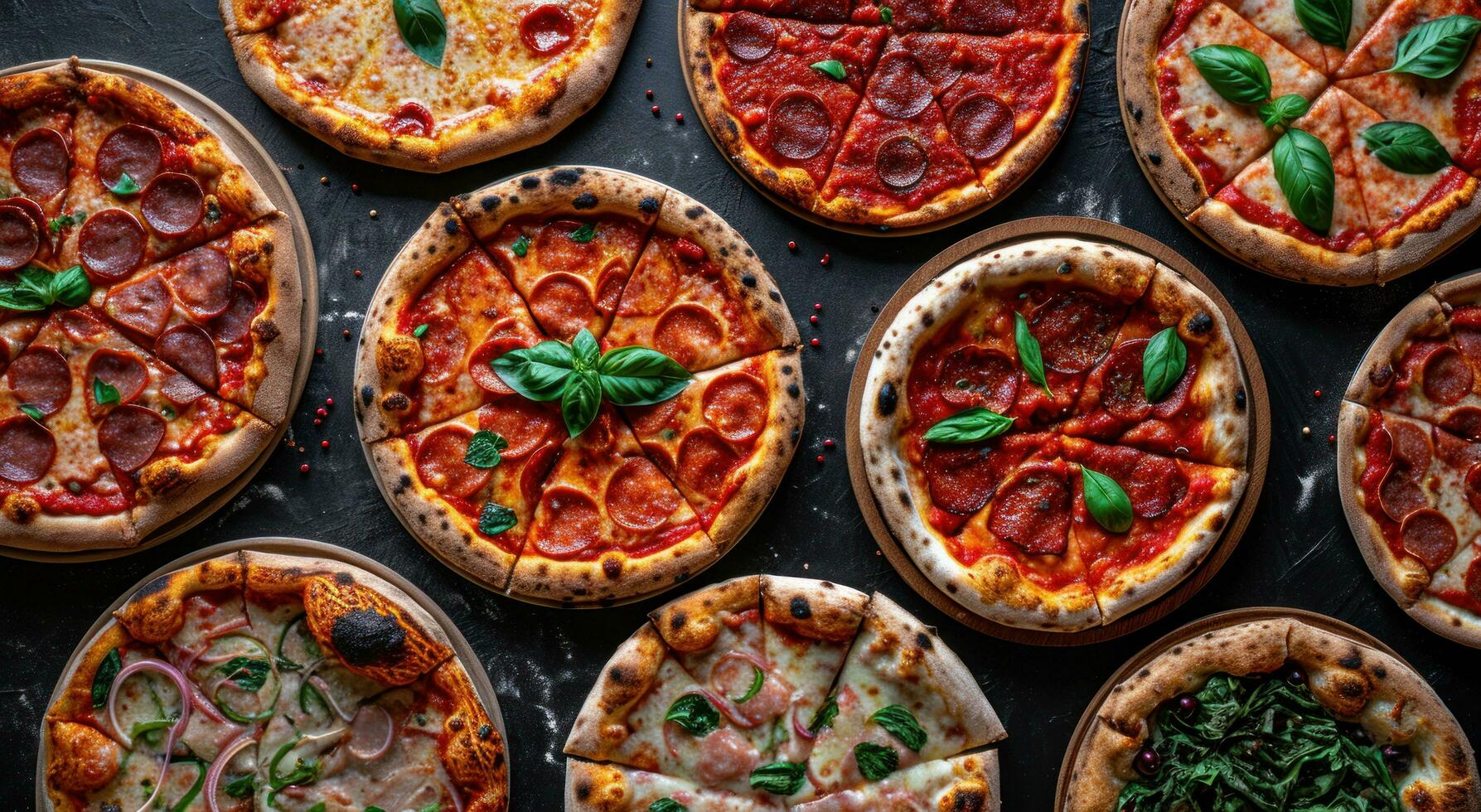 AI generated several different types of pizzas photo