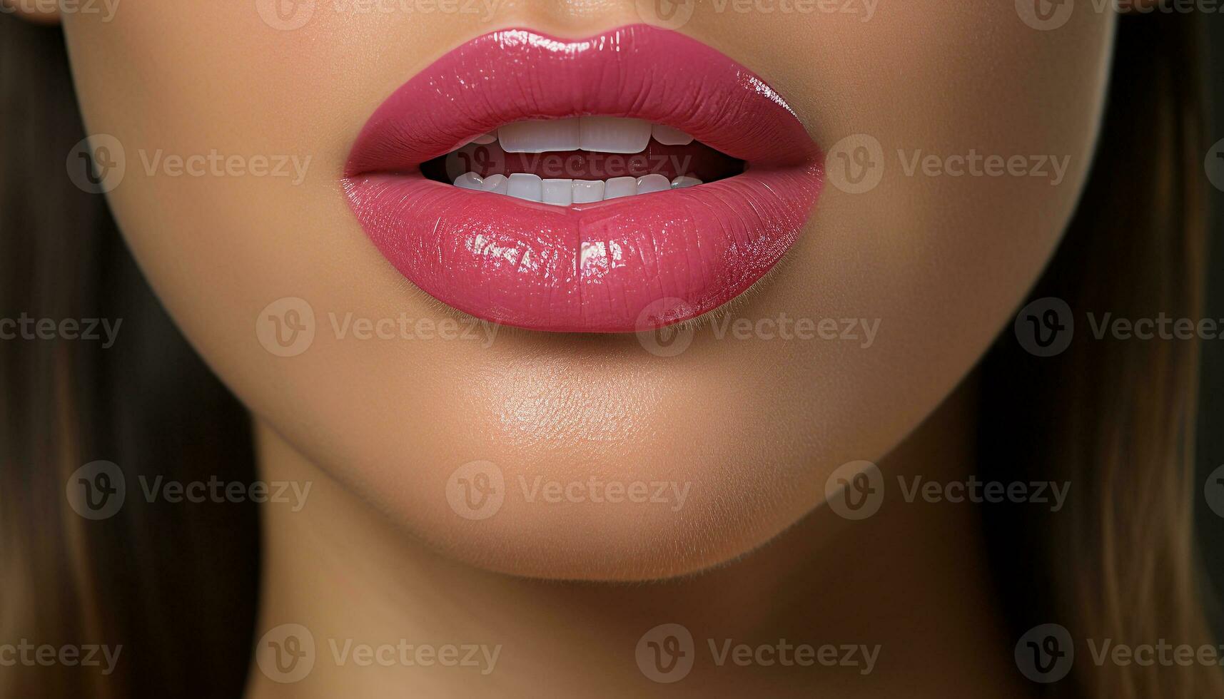 AI generated Young adult woman with shiny lips exudes sensuality and elegance generated by AI photo