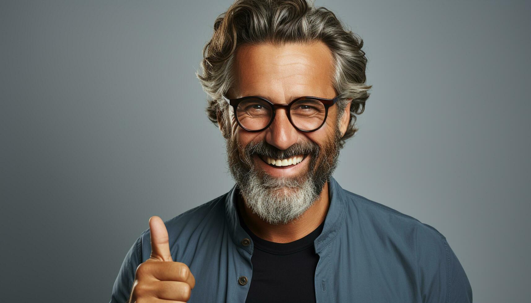 AI generated A confident, smiling businessman with gray hair and eyeglasses generated by AI photo