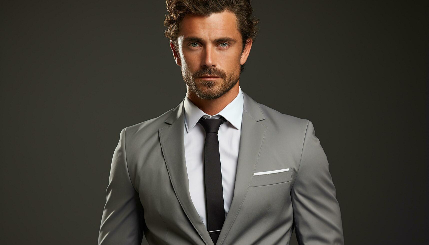 AI generated Confident businessman in suit, standing, looking at camera generated by AI photo