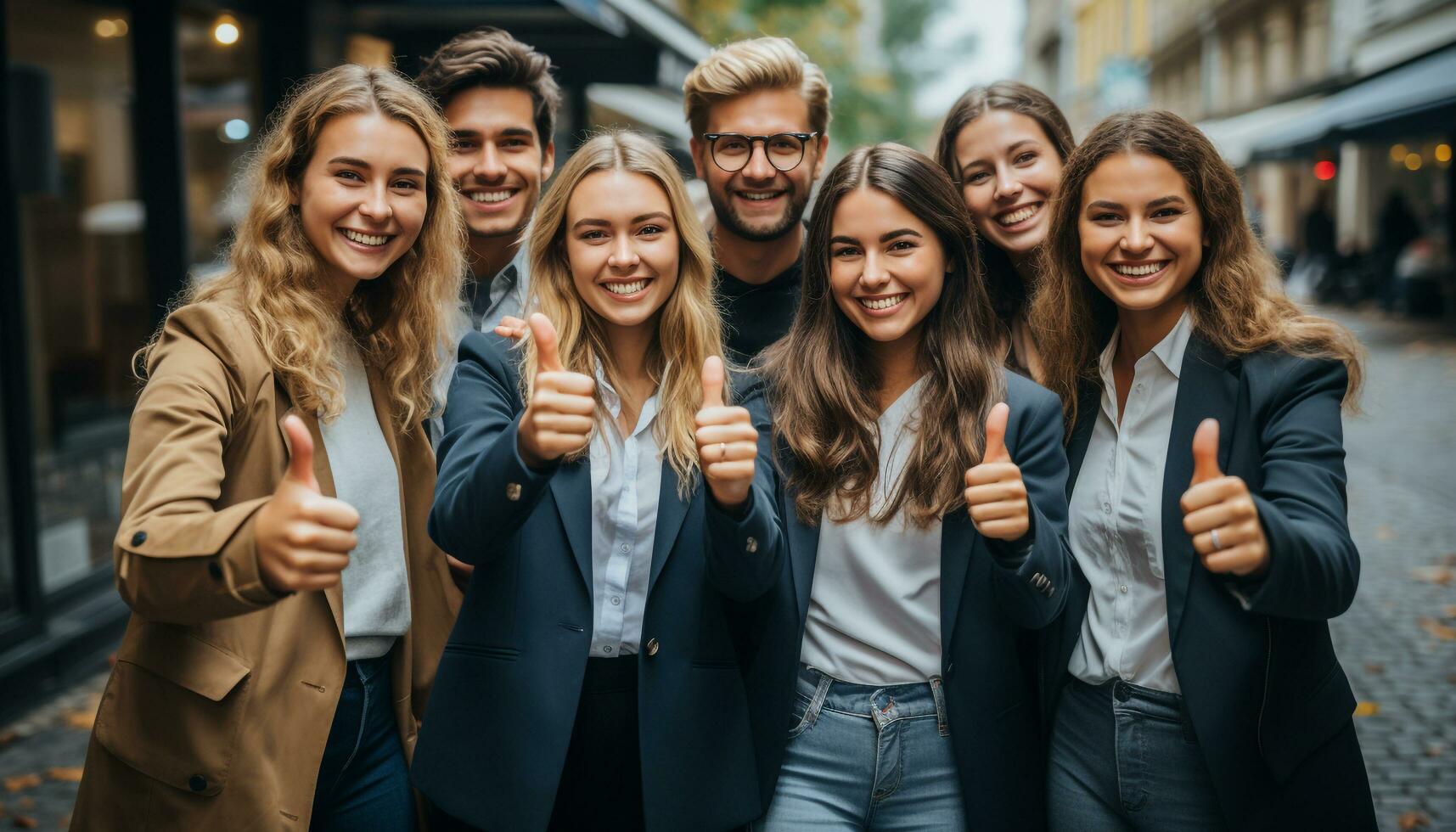 AI generated A successful group of professionals, smiling and embracing unity generated by AI photo