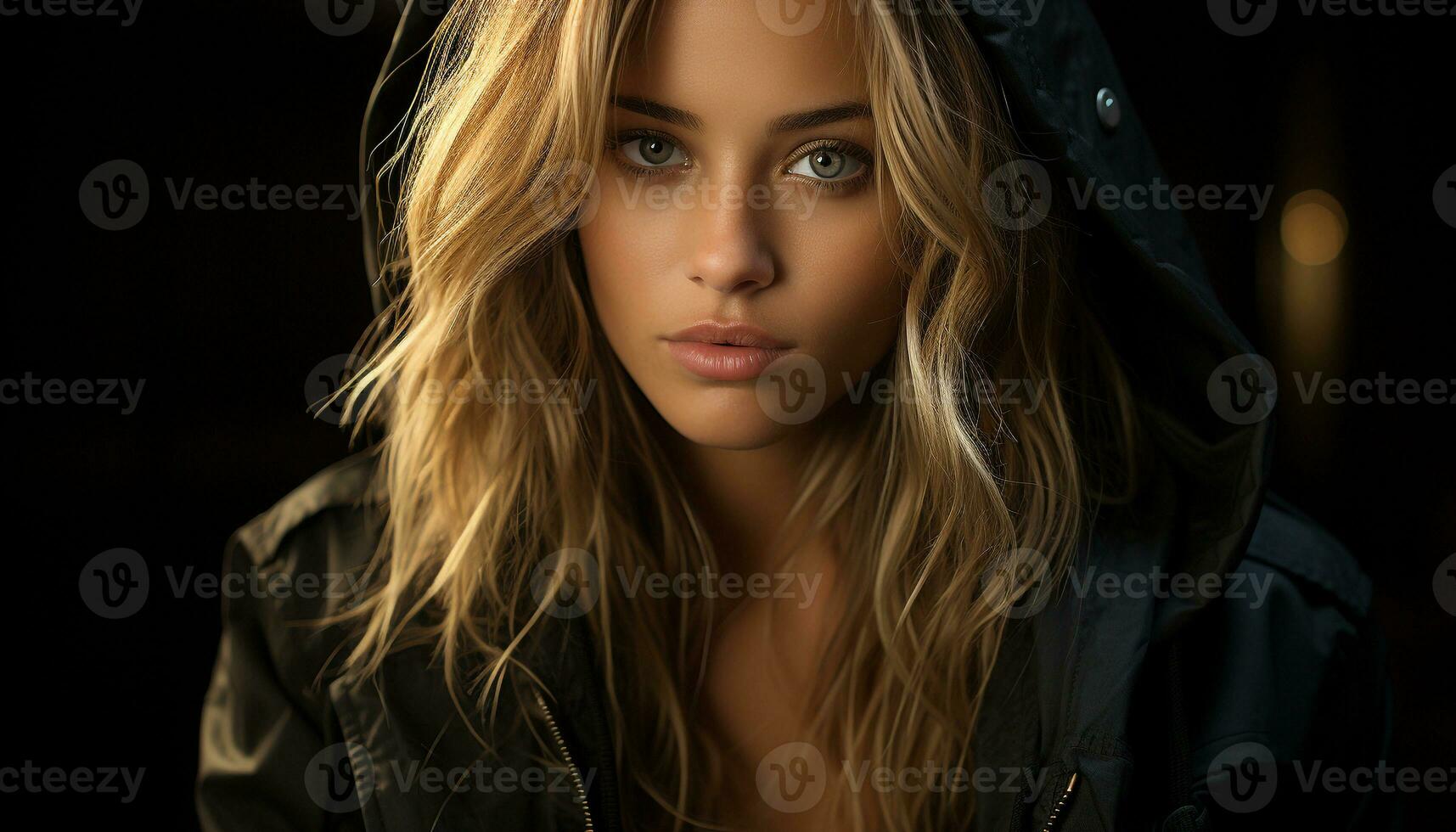 AI generated A beautiful woman, young and confident, looking at camera generated by AI photo