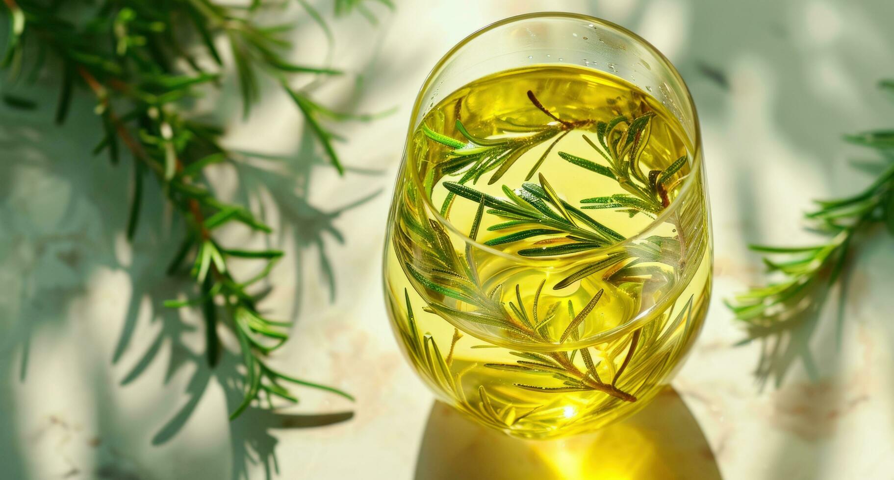 AI generated a glass of water with lemon slices and rosemary with a straw photo