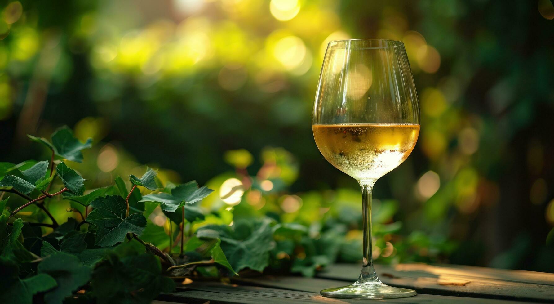 AI generated a glass of white wine is laying on a table outdoors photo