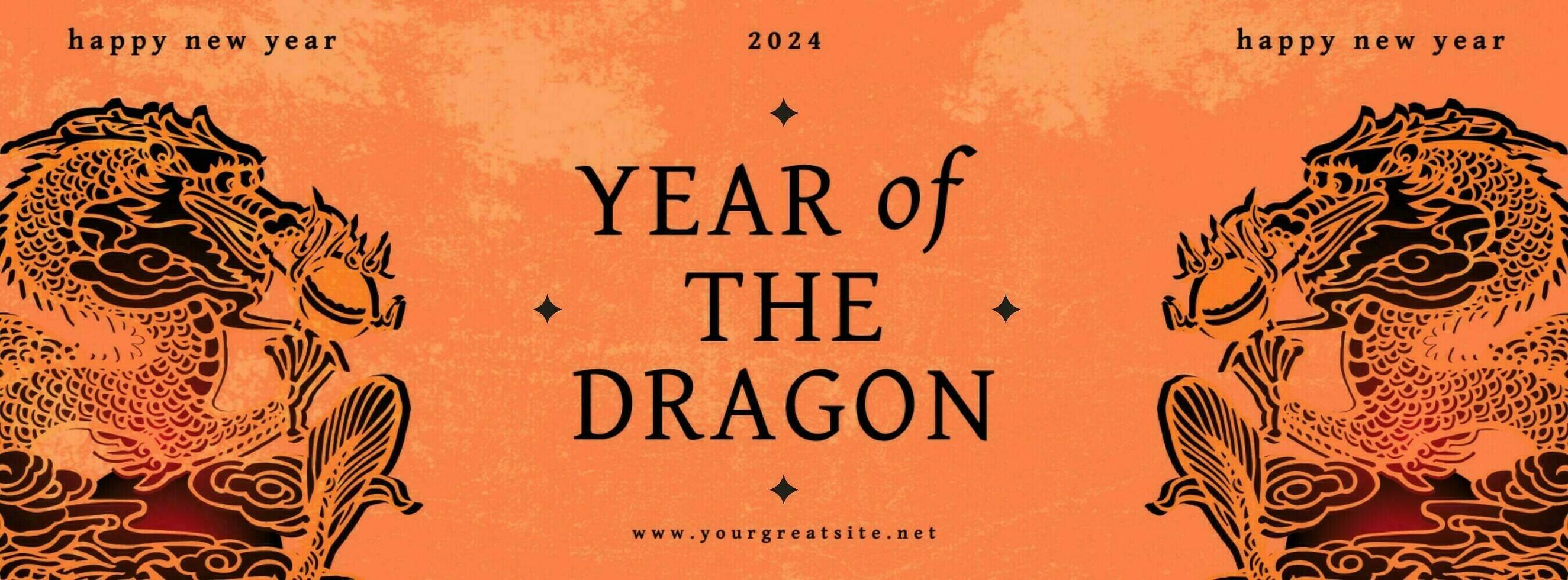 chinese new year social media banner in orange with dragon template