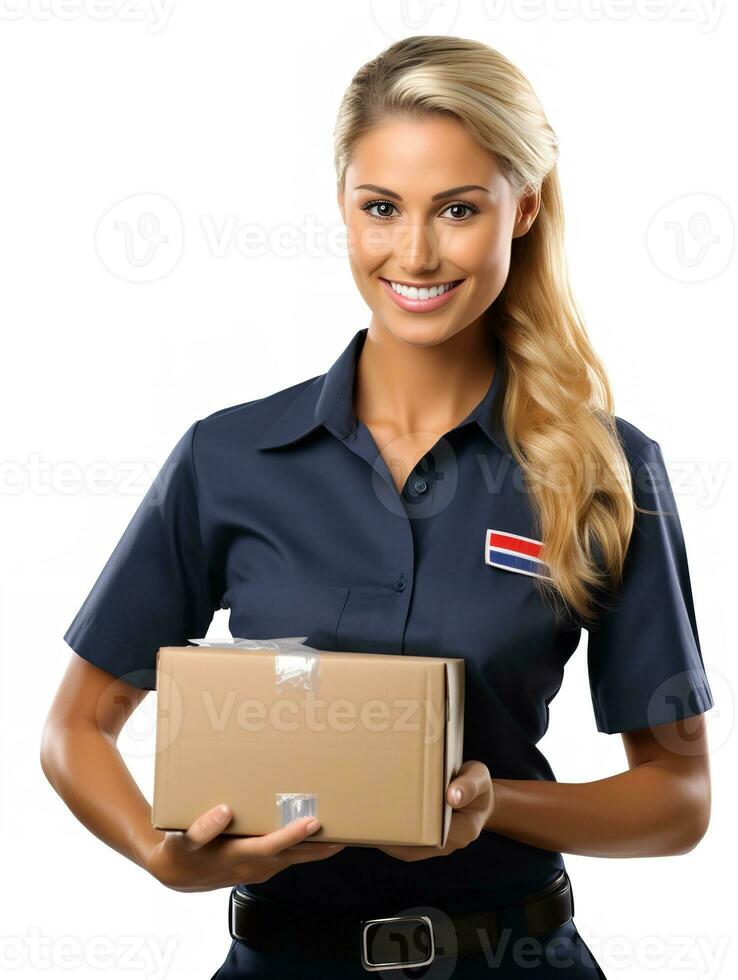 AI generated Female Postwoman Delivering Mail, AI Generated photo