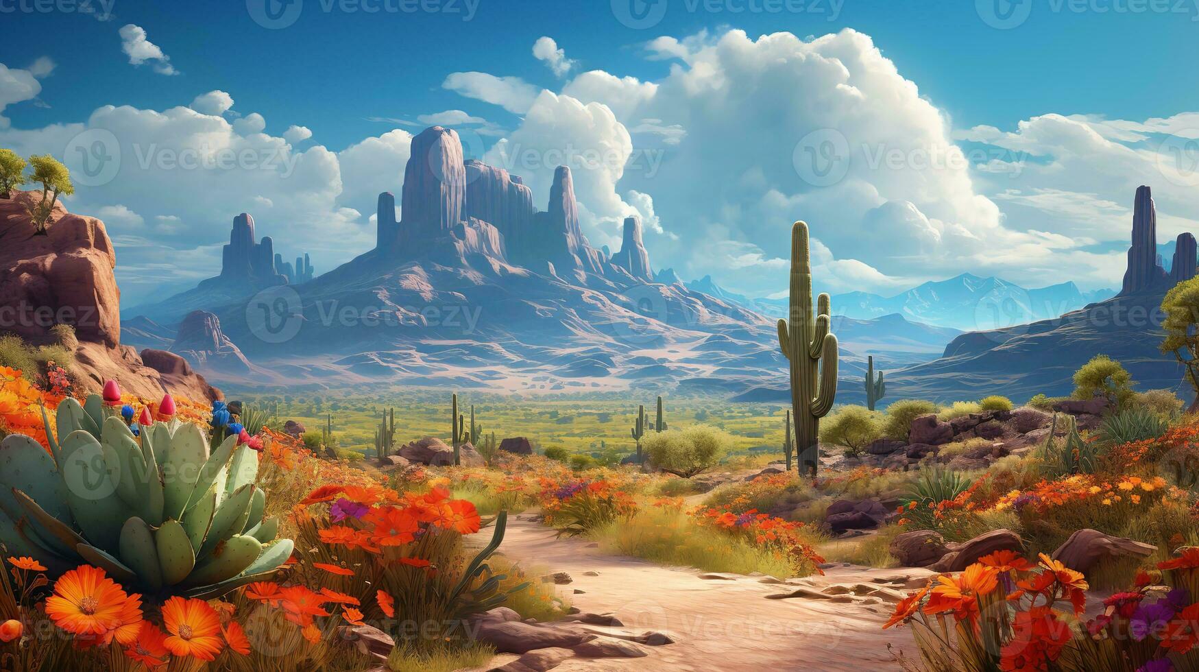 AI generated Desert Bloom Oasis with Cacti - AI Generated photo