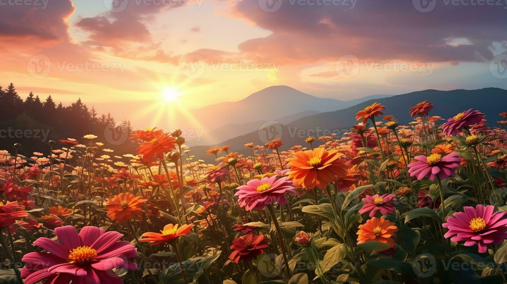AI generated Late Summer Zinnia Field Radiance - AI Generated photo