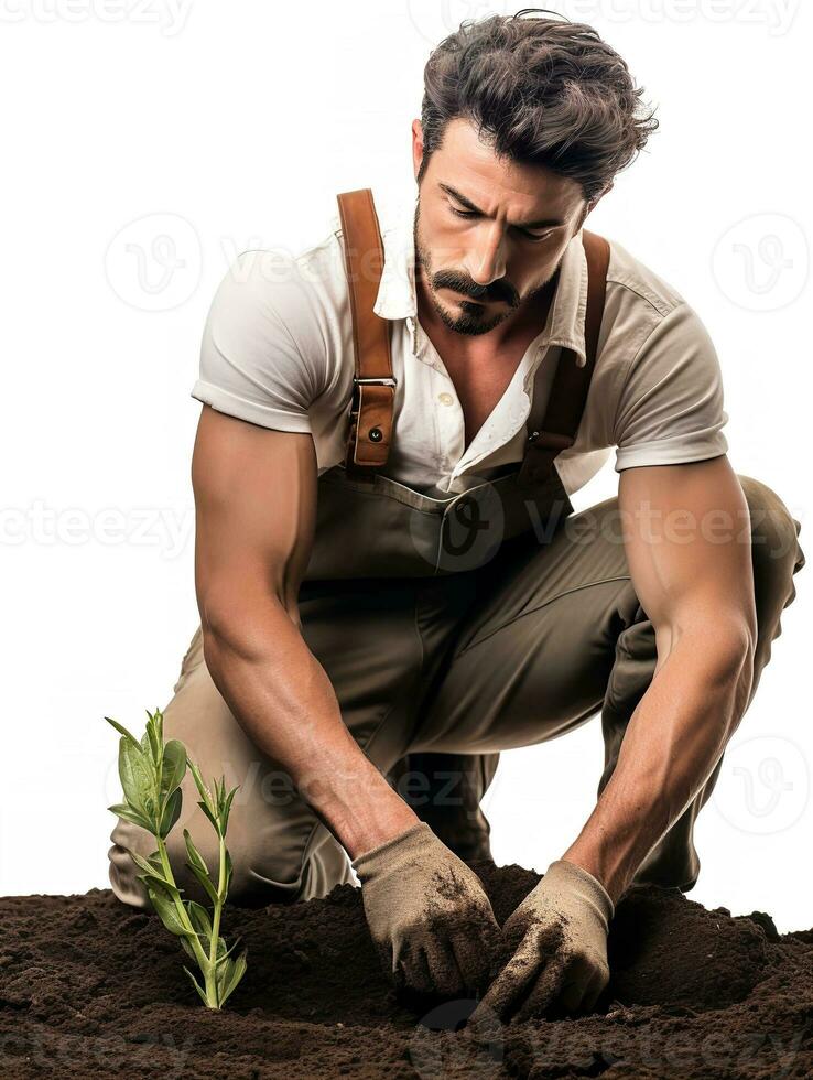 AI generated Male Gardener Tending Plants, AI Generated photo