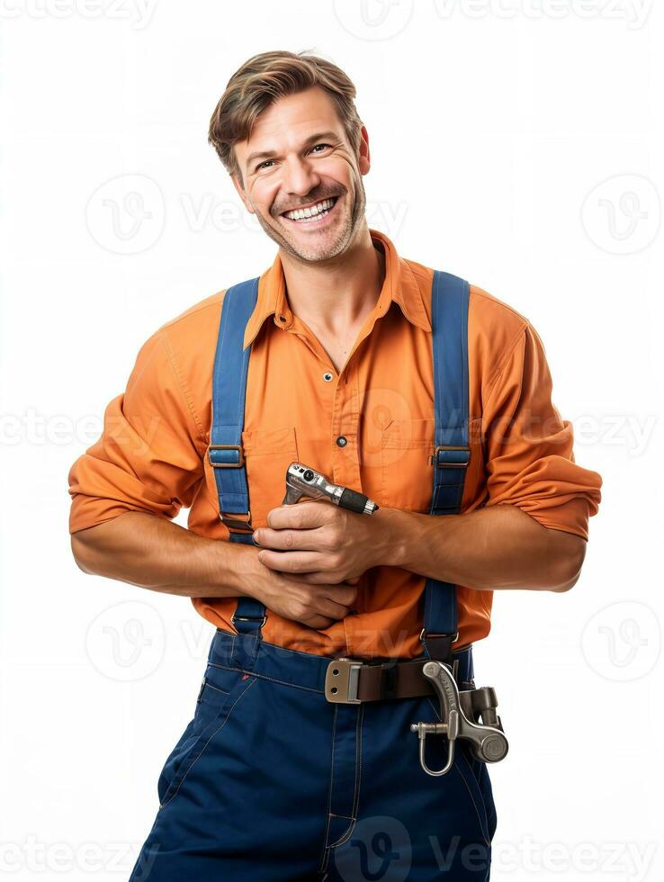 AI generated Expert Male Plumber with Tools, AI Generated photo
