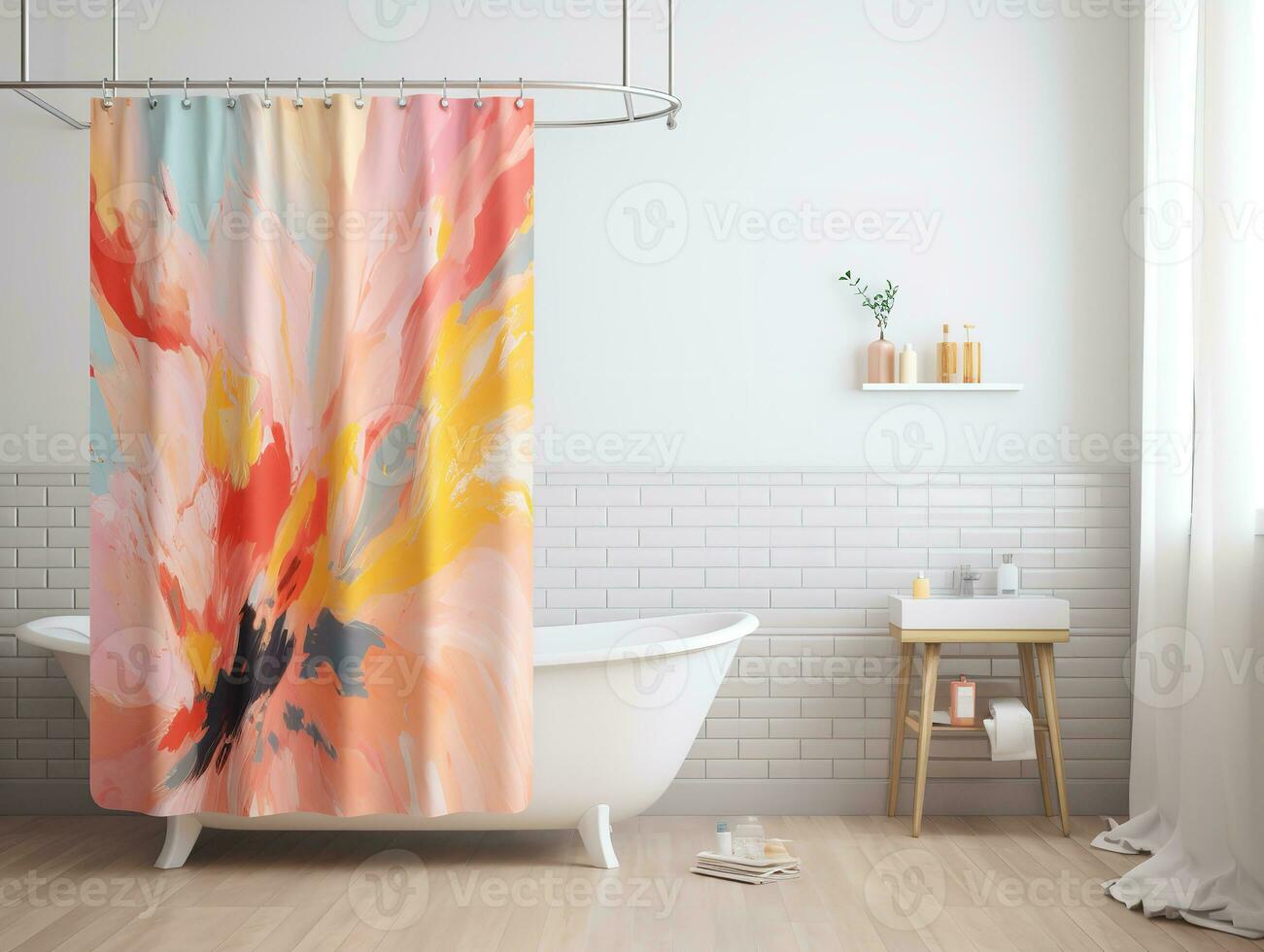 AI generated Stylish Shower Curtain Mockup for Bathroom Decor - AI Generated photo