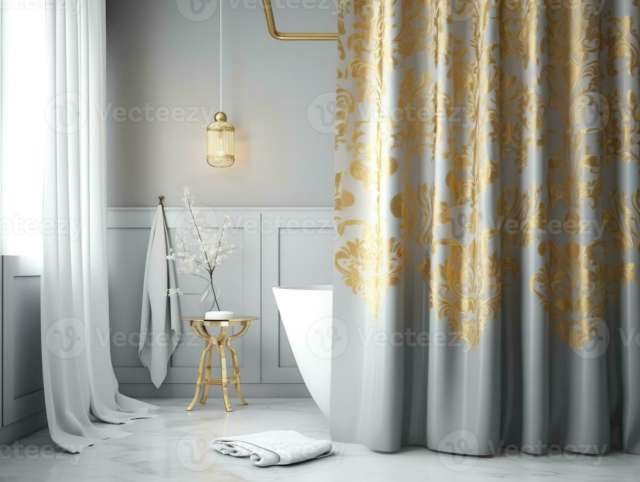 AI generated Stylish Shower Curtain Mockup for Bathroom Decor - AI Generated photo