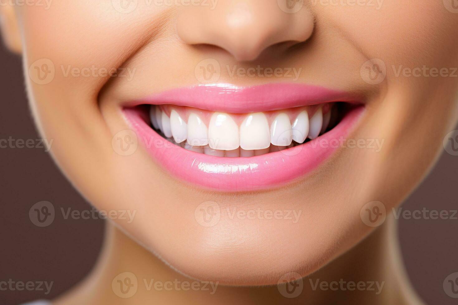 AI generated Closeup healthy white teeth and pink gum of a woman