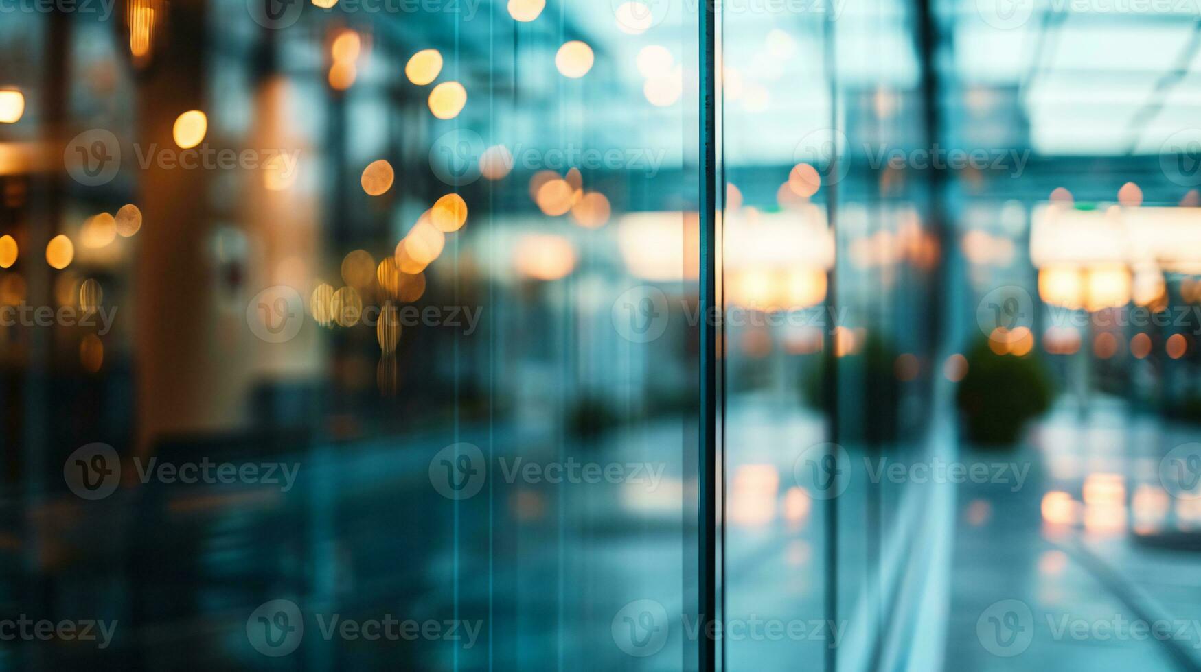 AI generated Blurred glass wall of modern business office building at the business center use for background in business concept. Blur corporate business office. Abstract windows with a blue tint. photo