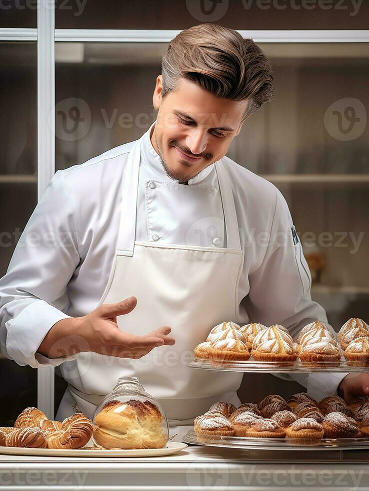 AI generated Artisan Male Baker in Bakery, AI Generated photo