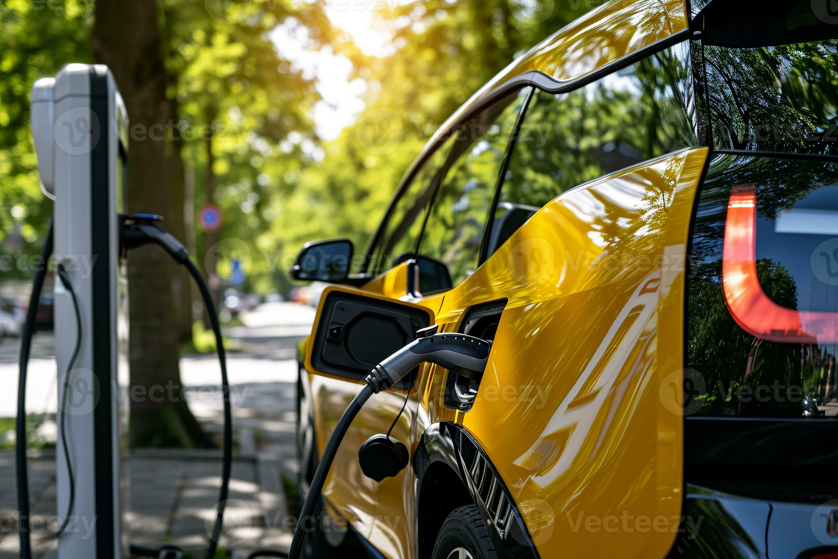 AI generated Car charging at electric car charging station. Electric