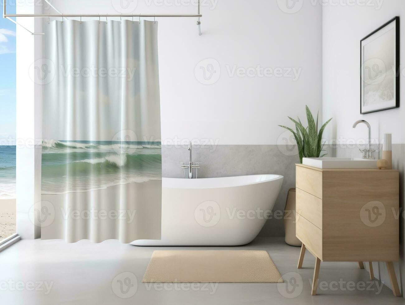 AI generated Stylish Shower Curtain Mockup for Bathroom Decor - AI Generated photo