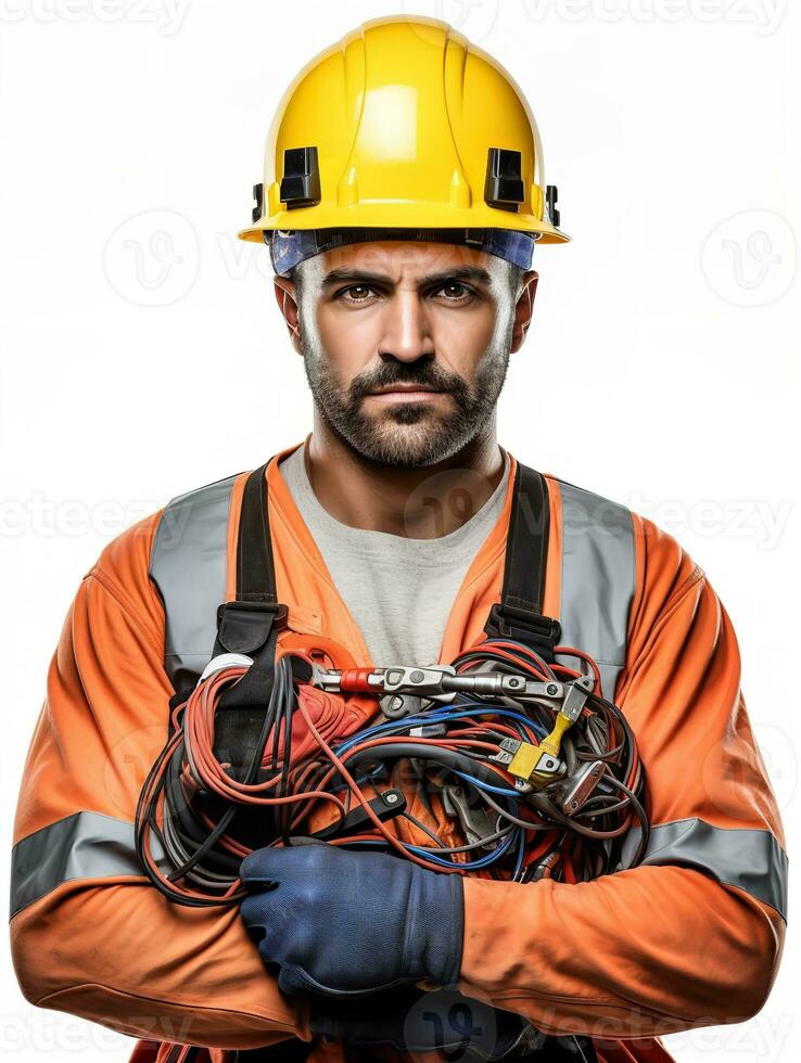 ai generado experto masculino electricista fijación alambrado, ai generado foto