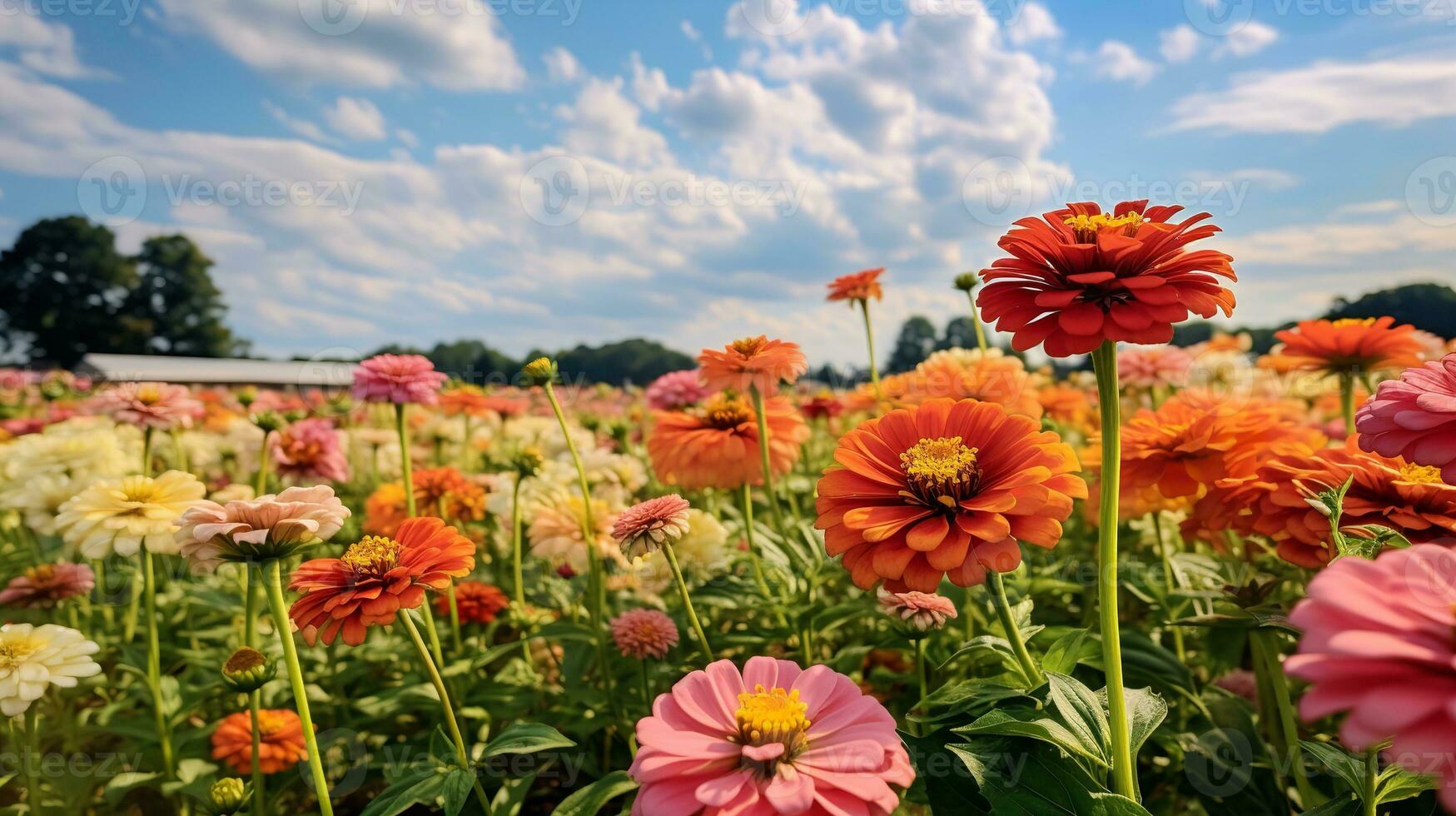 AI generated Late Summer Zinnia Field Radiance - AI Generated photo