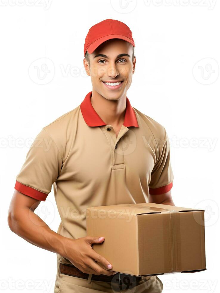 AI generated Male Postman Delivering Package, AI Generated photo