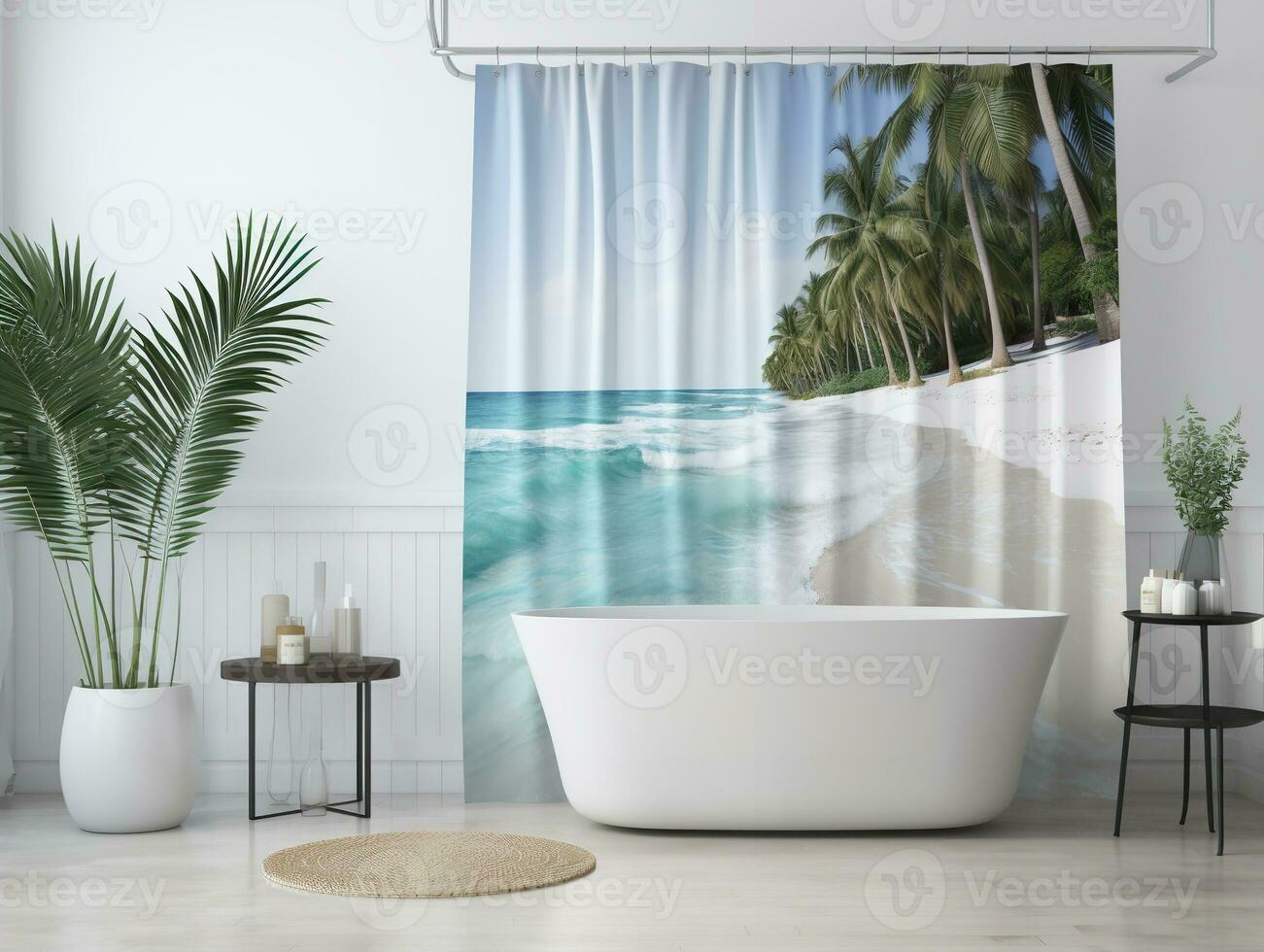 ai generado elegante ducha cortina Bosquejo para baño decoración - ai generado foto