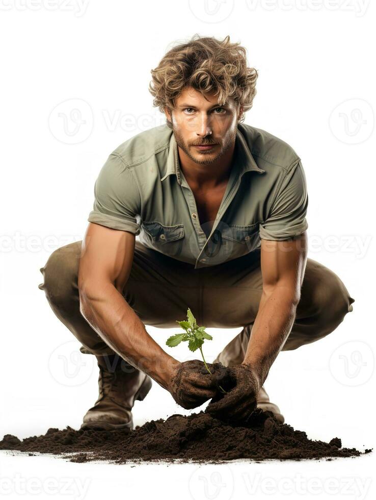 AI generated Male Gardener Tending Plants, AI Generated photo