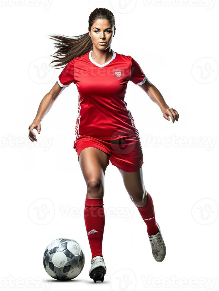 AI generated Talented Female Footballer Playing, AI Generated photo