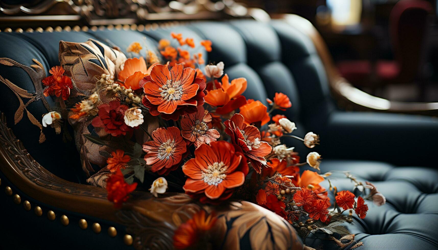 AI generated Elegant living room floral decor, old fashioned charm, comfortable sofa generated by AI photo