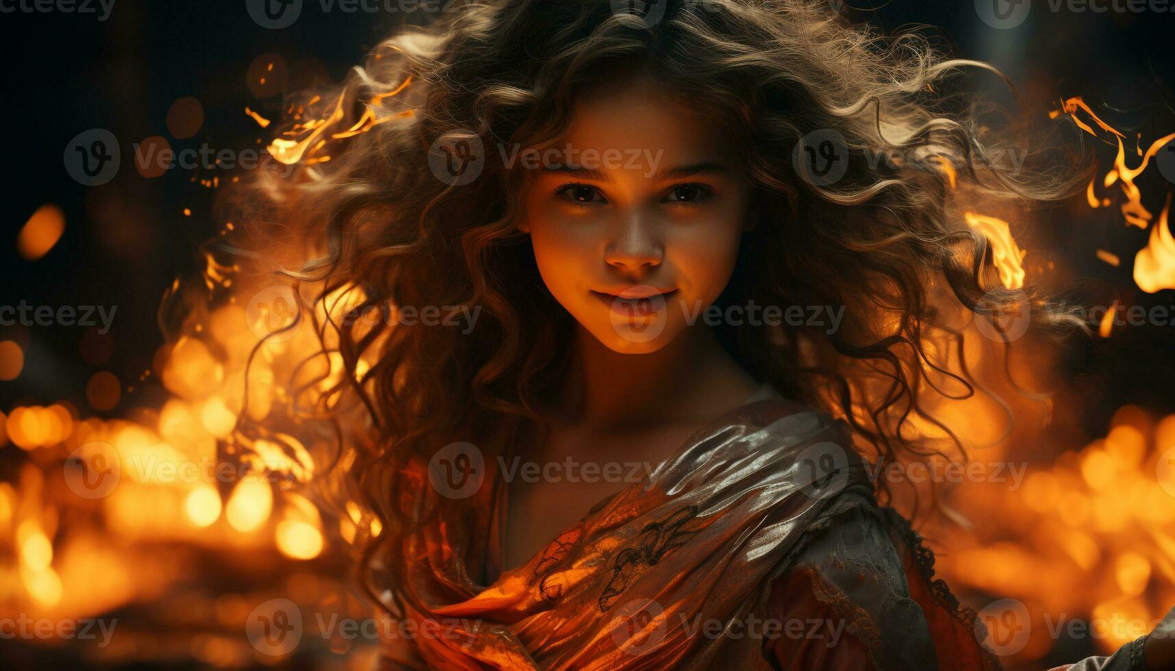 AI generated One woman, smiling, outdoors, looking at camera, enjoying nature generated by AI photo